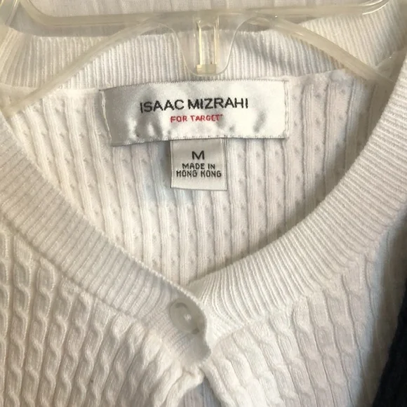 ISAAC MIZRAHI size M 2 black & white short sleeve button down sweater cardigans - Picture 6 of 10